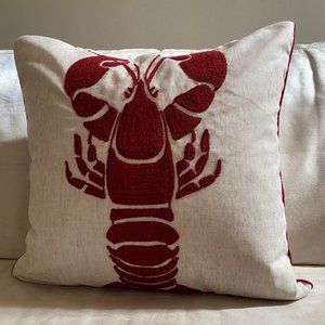 Embroidered Nautical Lobster Decor Pillow Cover,Square 20 Inches